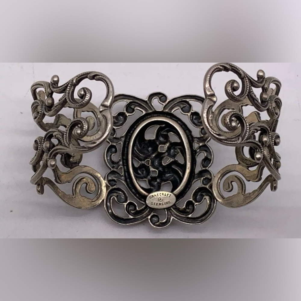 Sterling Silver Vintage Danecraft Filigree Art Nouveau Cuff Bracelet 6 inch - Picture 3 of 10